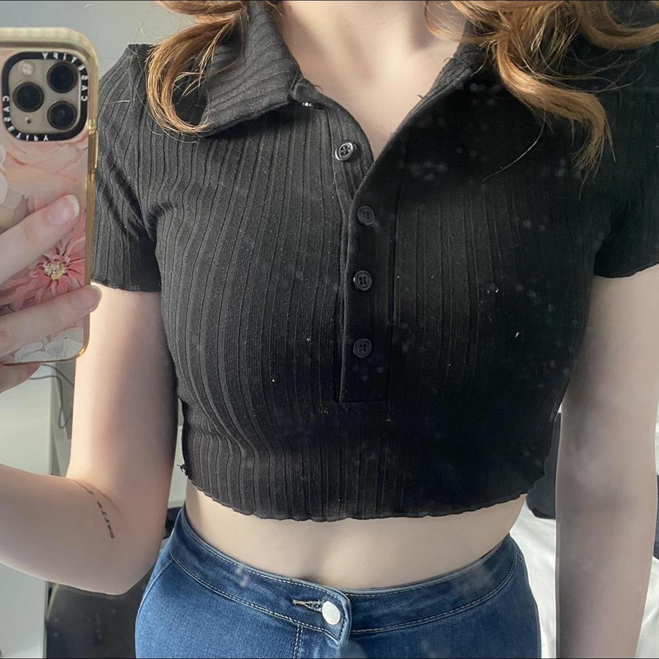 SHEIN ribbed collared button up crop top Never worn... - Depop