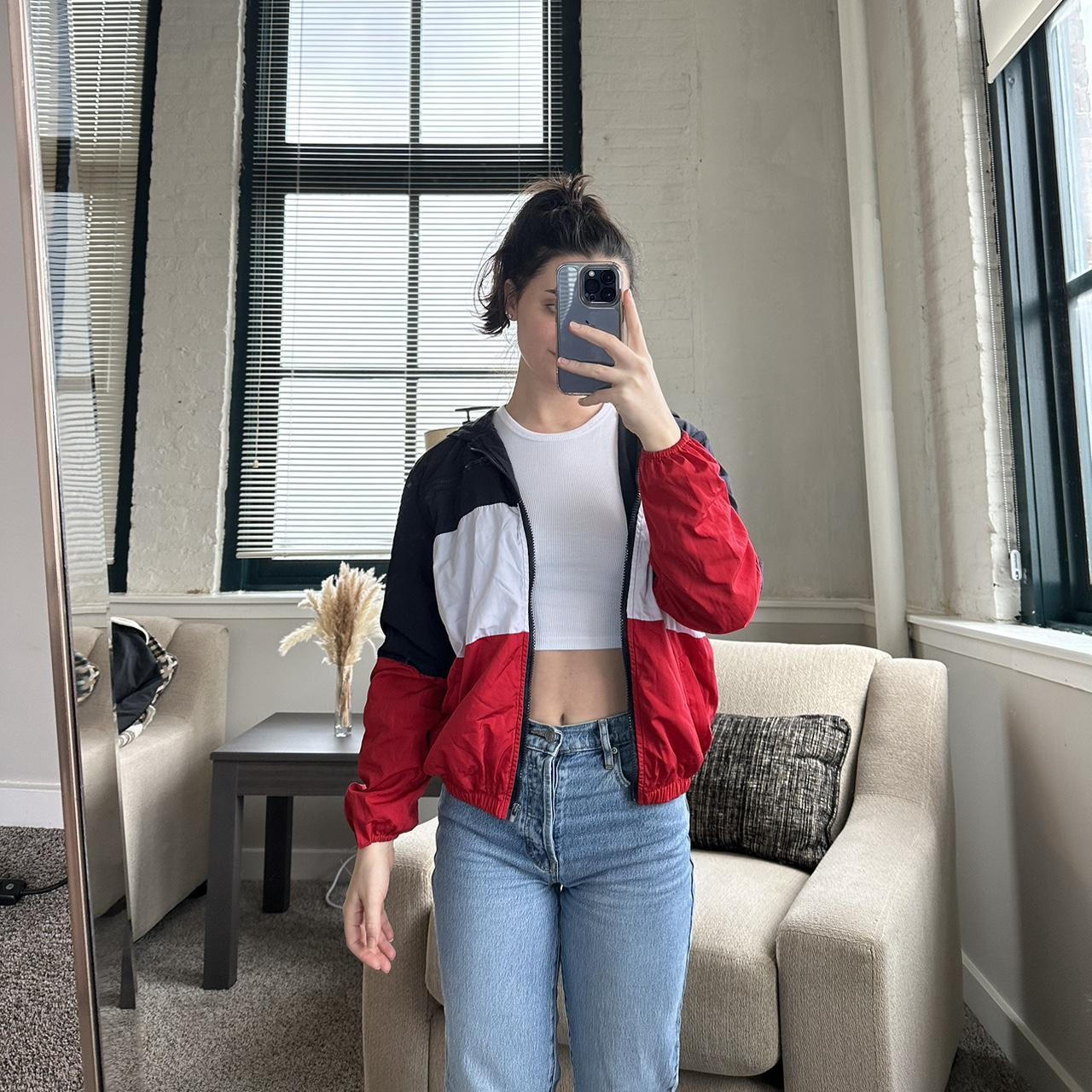 Brandy melville red white and blue jacket hotsell