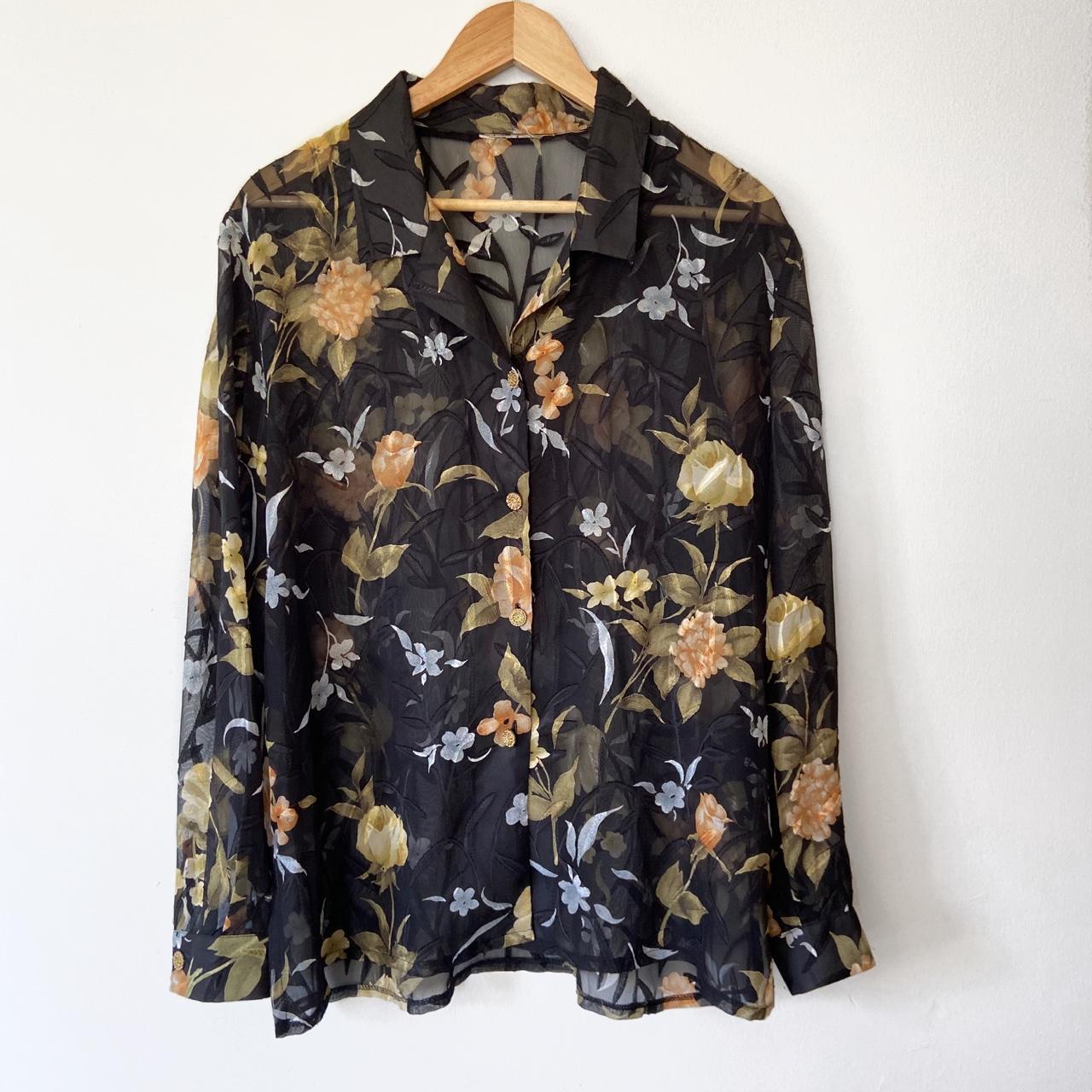 90’s Vintage ~ Boho-Twee Sheer Floral Blouse ~ Size... - Depop