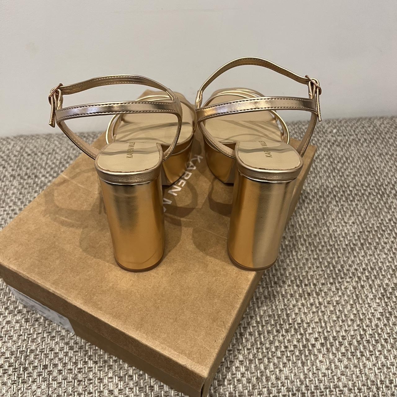 Karen Millen Women's Gold Sandals Depop
