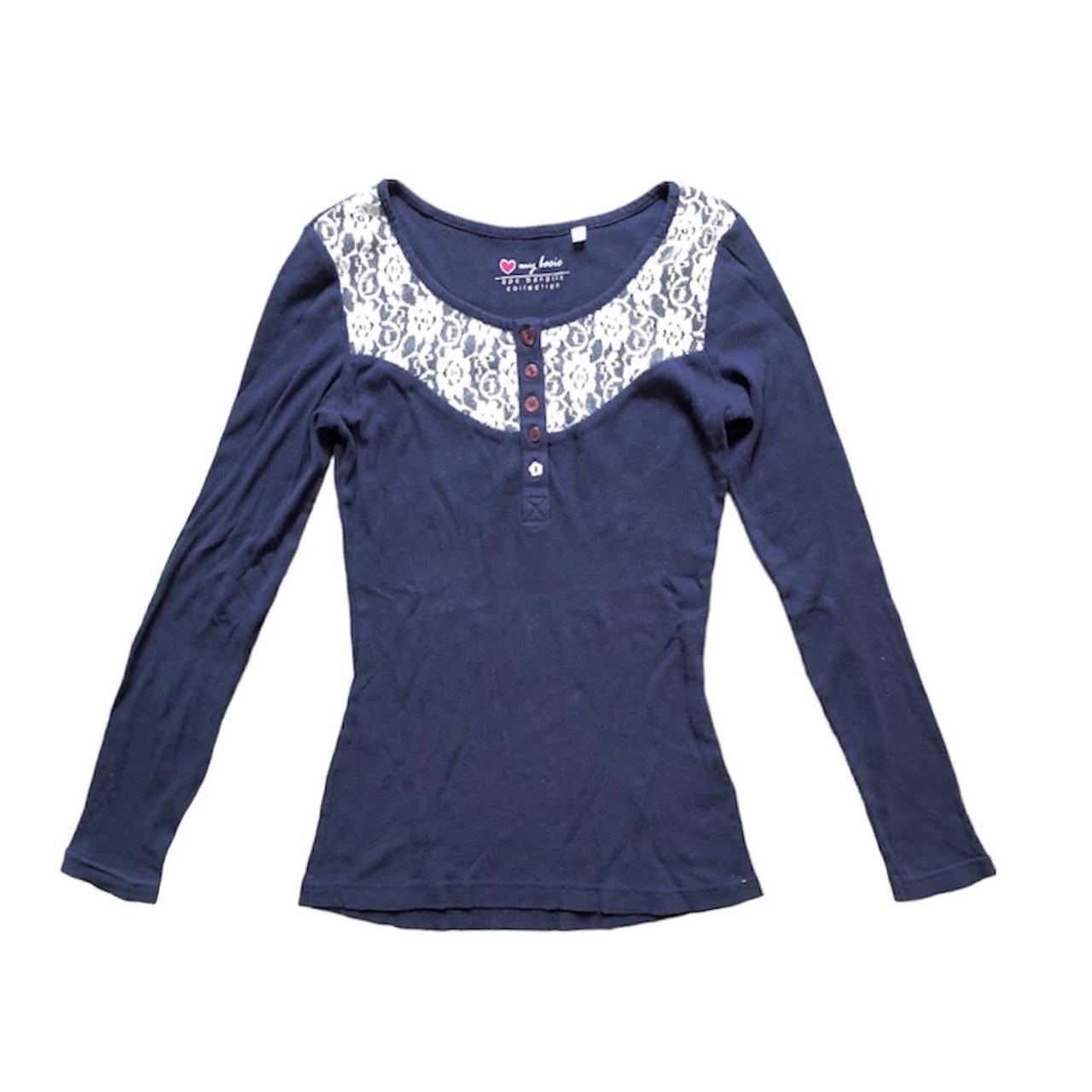 🍂 henley longsleeve with lace detail on neckline... - Depop