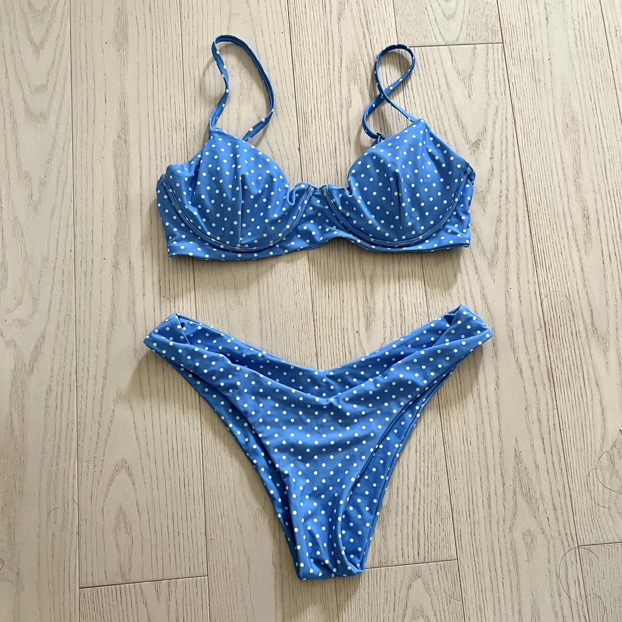 Women's Blue and White Bikini-and-tankini-bottoms | Depop