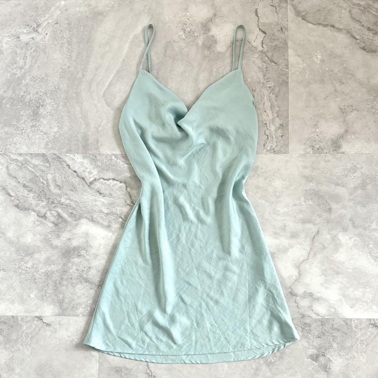 Forever 21 light blue teal cowl neck mini dress. Depop