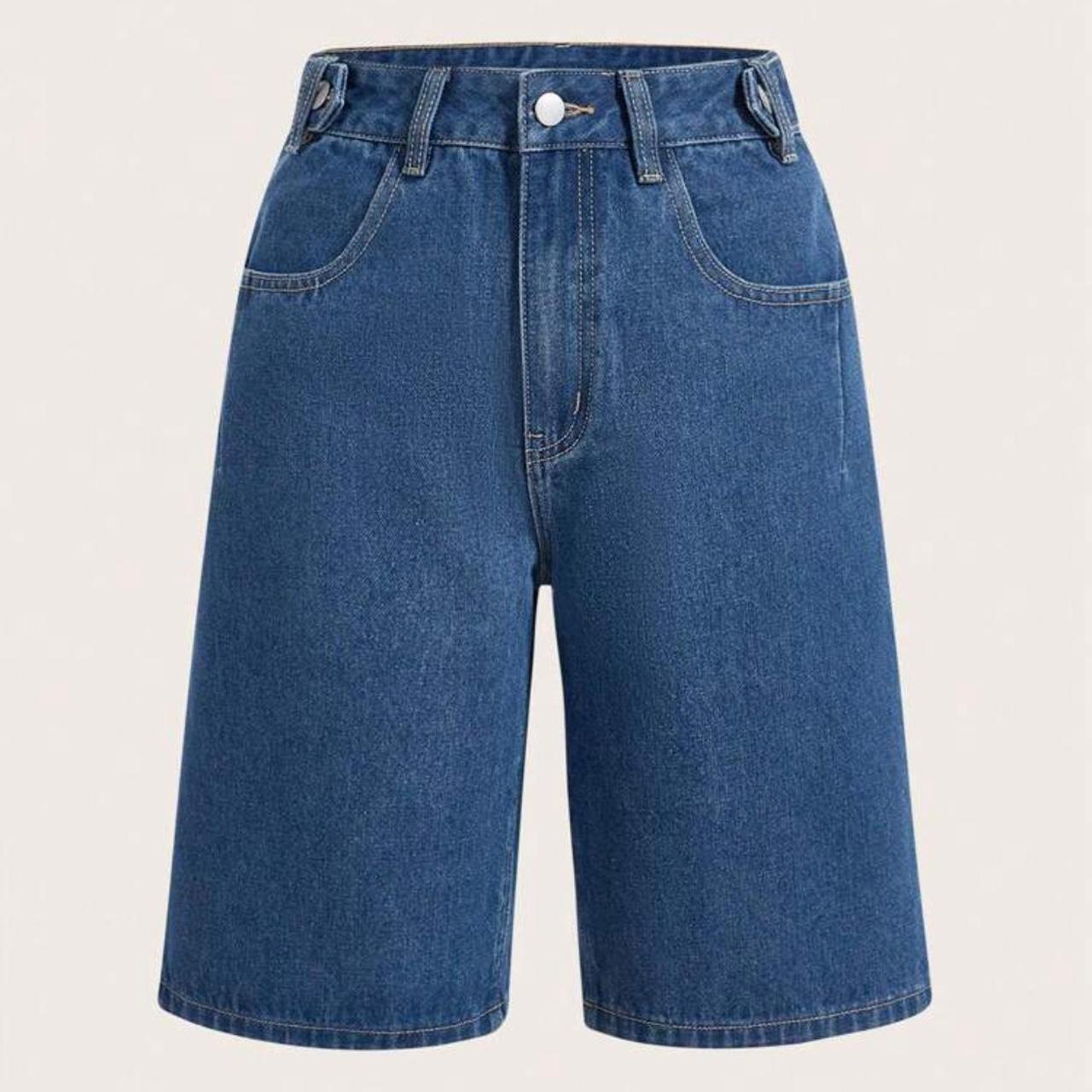 solid bermuda denim jorts. size 30 (12/14) . never... - Depop