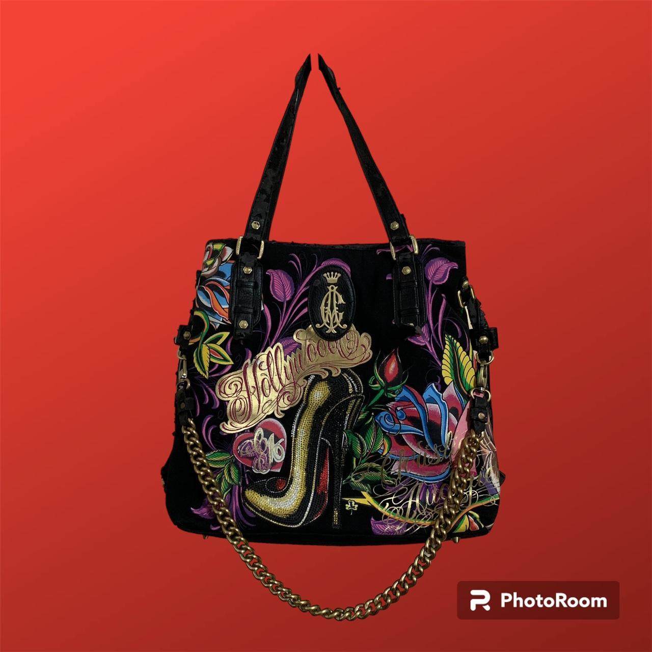 ED HARDY Baba Folloes Lucy Purse Shoulder Satchel Hand Bag. Black, “tattoo”  EUC - Women's handbags