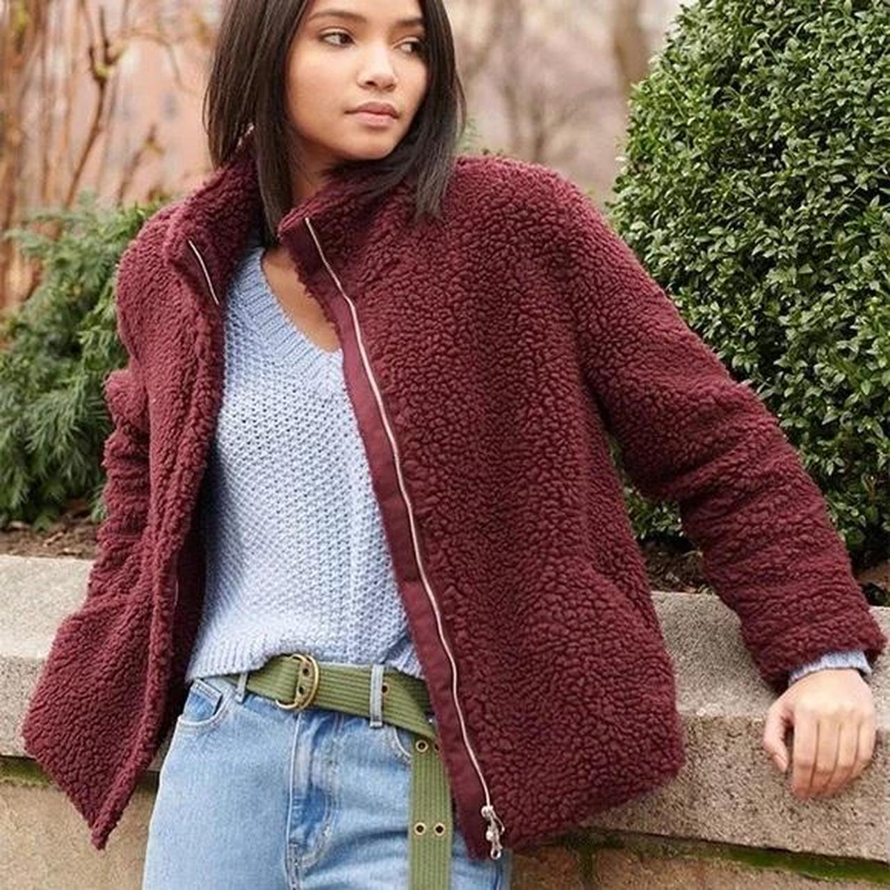 pacsun teddy sherpa maroon jacket fleece warm