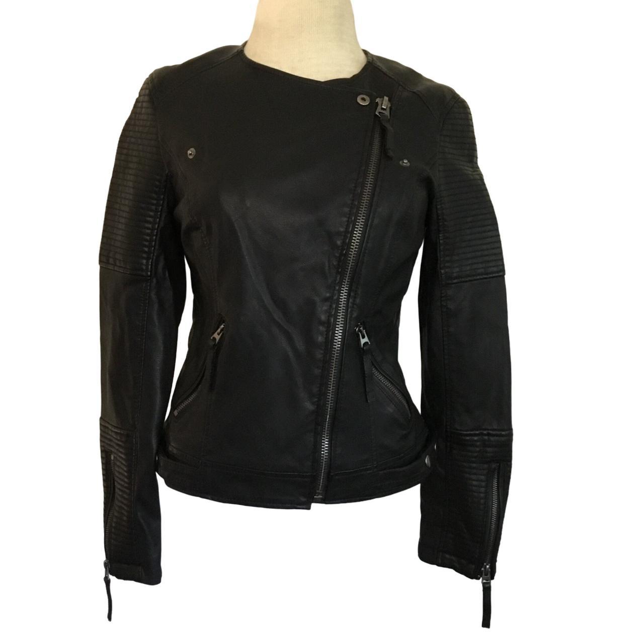 Top Shop Woman's Faux Black Leather Biker Jacket... - Depop