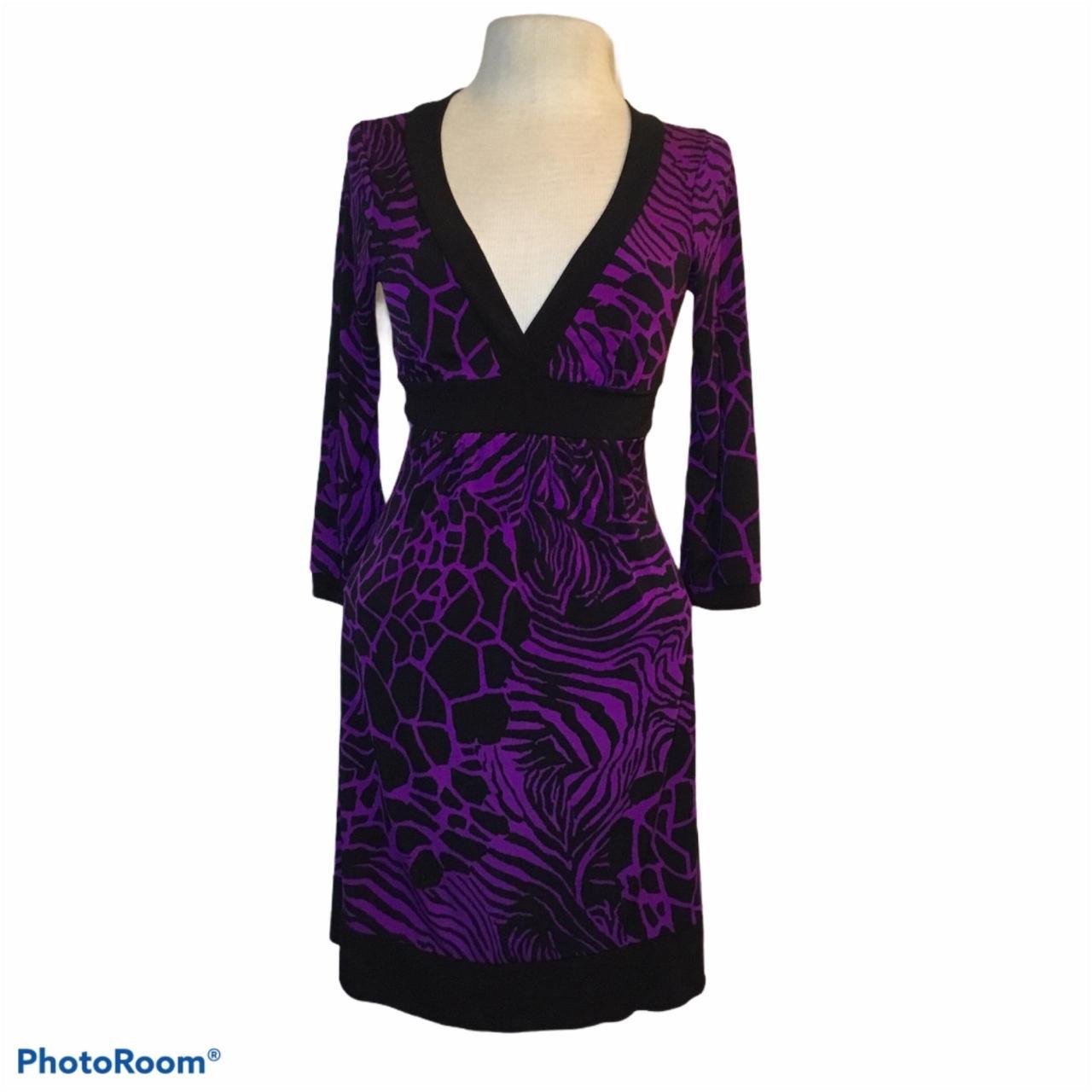 Purple Black Animal Print Tea Long Sleeve Dress... - Depop