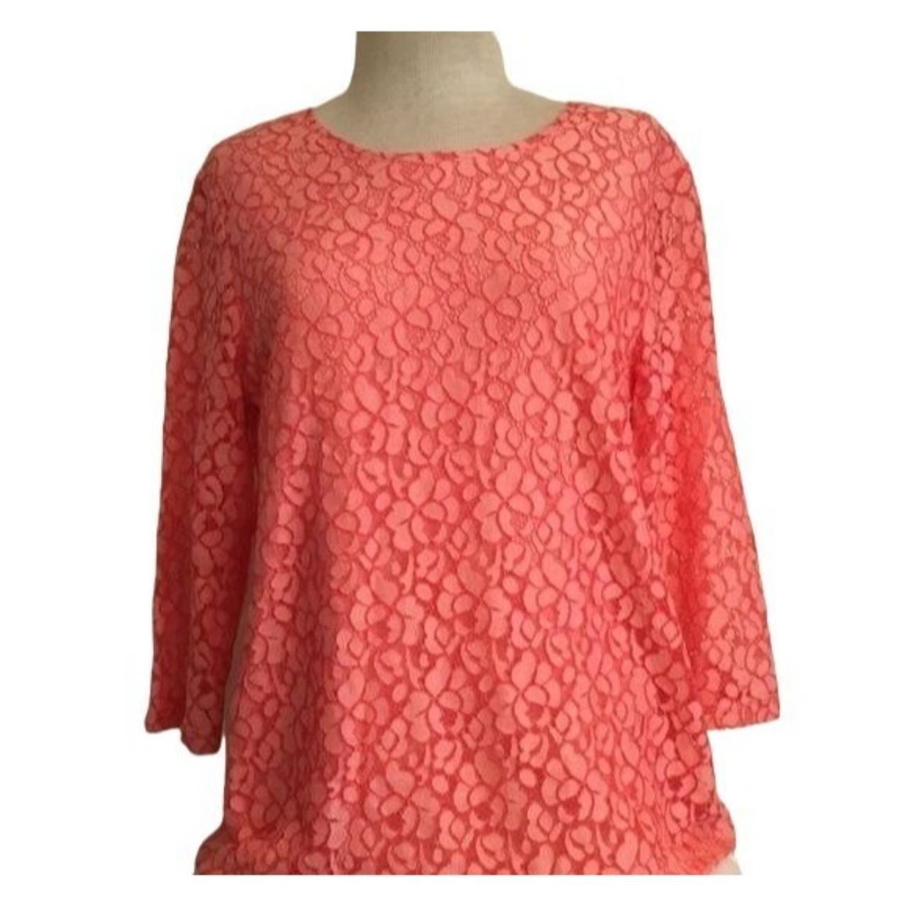 Salmon/coral color lace top with a polyester lining.... Depop