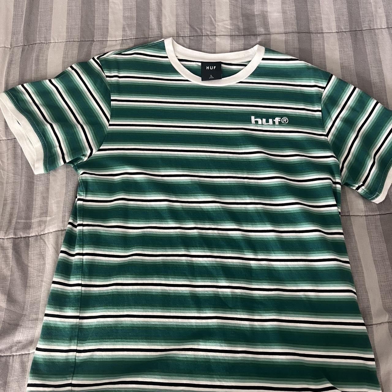 Green White striped HUF Tee Size:L - Depop