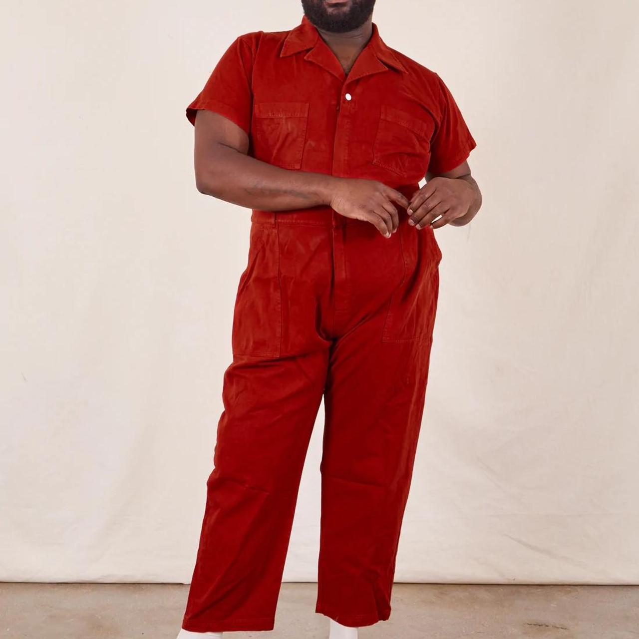 Big Bud Press Men's Red and Orange Jumpsuit Depop