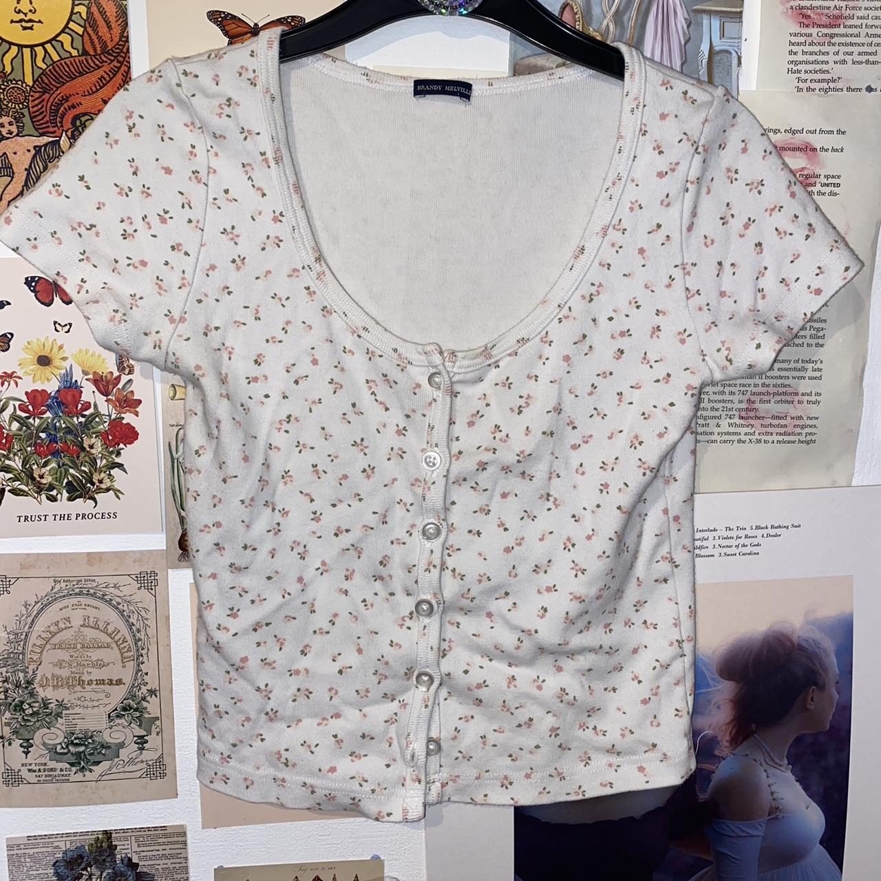 Discontinued Brandy Melville Floral Button Up... - Depop