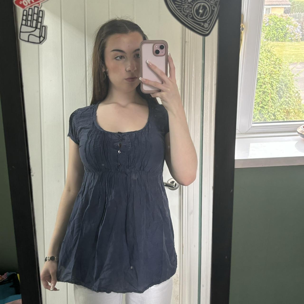 Vintage Navy blue baby doll top !! Beautiful blouse... - Depop