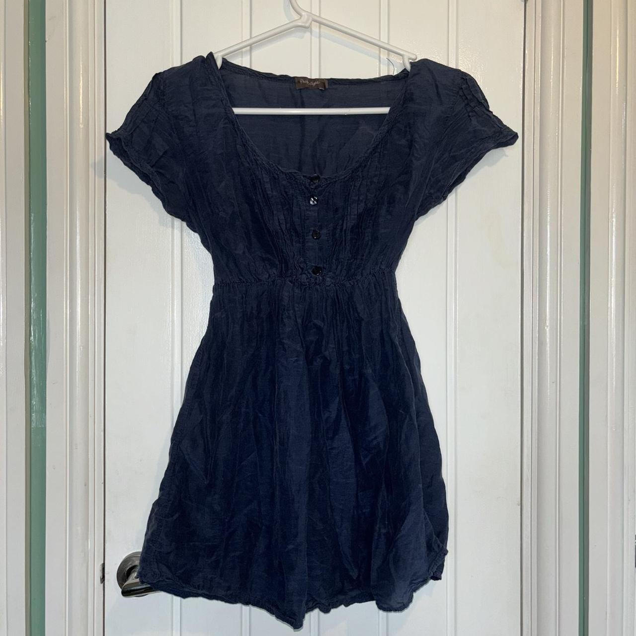 Vintage Navy blue baby doll top !! Beautiful blouse... - Depop image.