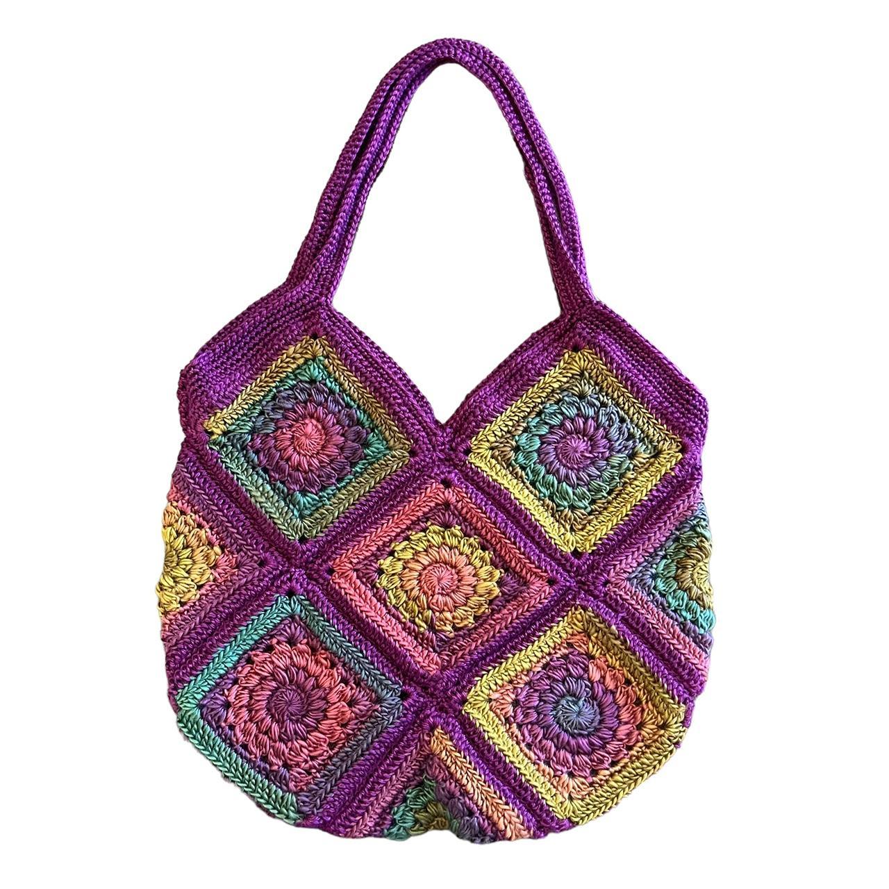 Hand Crafted Crochet Sunburst Granny Square Bag... - Depop