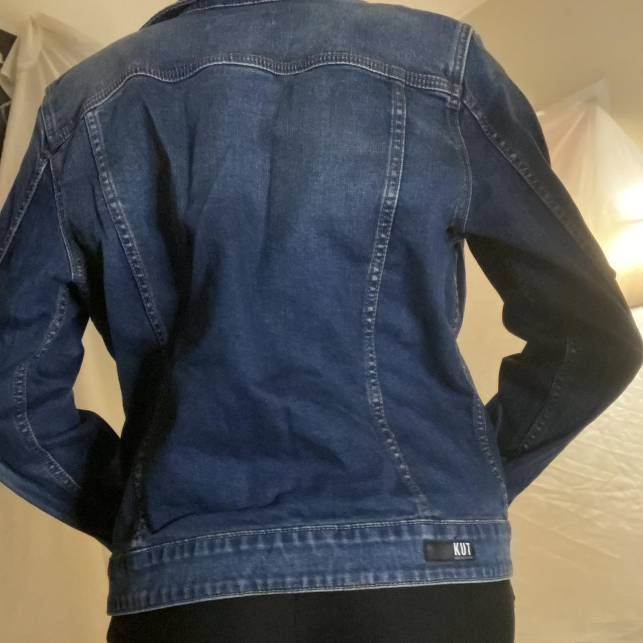 Dark washed jean jacket with distressed | Depop