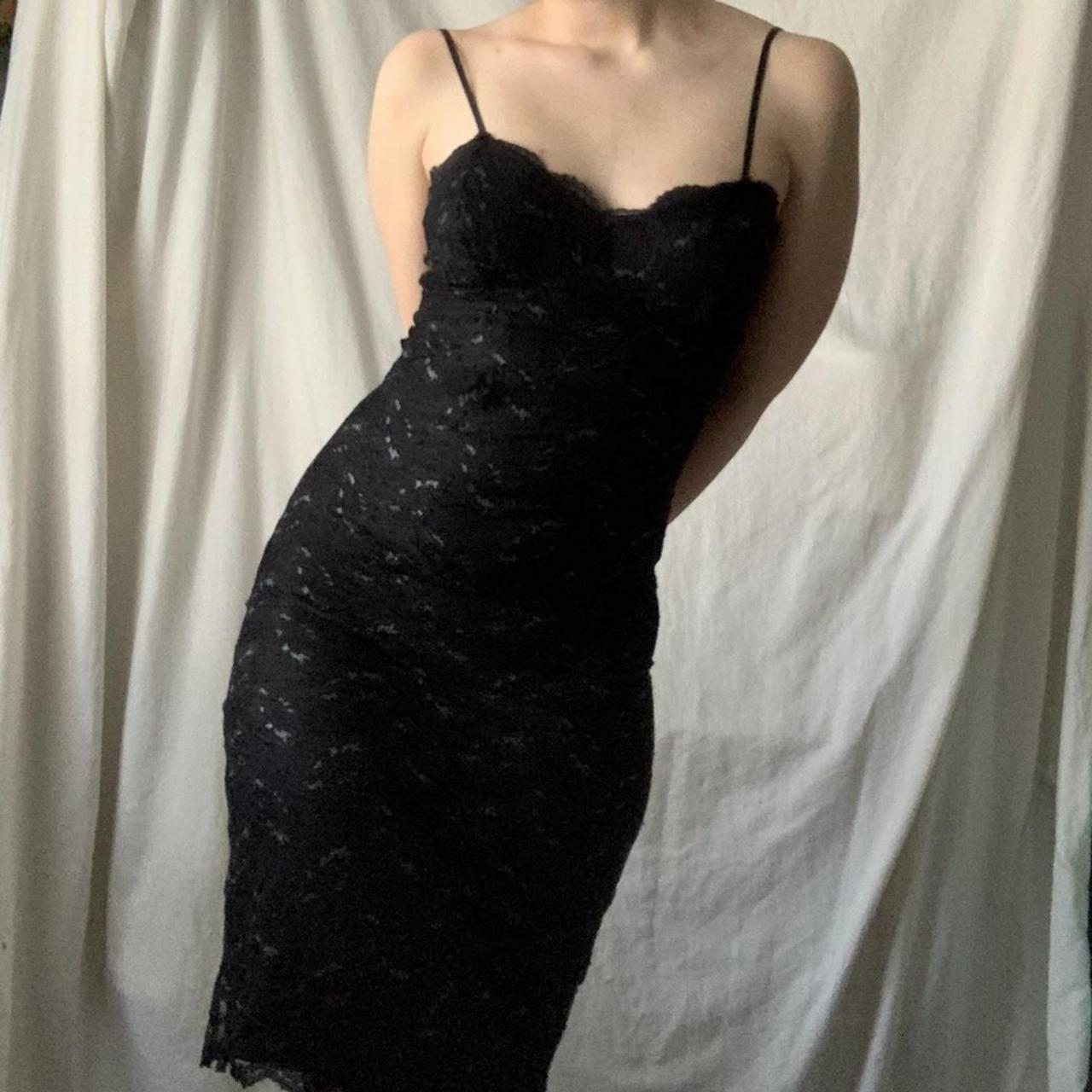 Vintage 1990s black mesh lace overlay slip