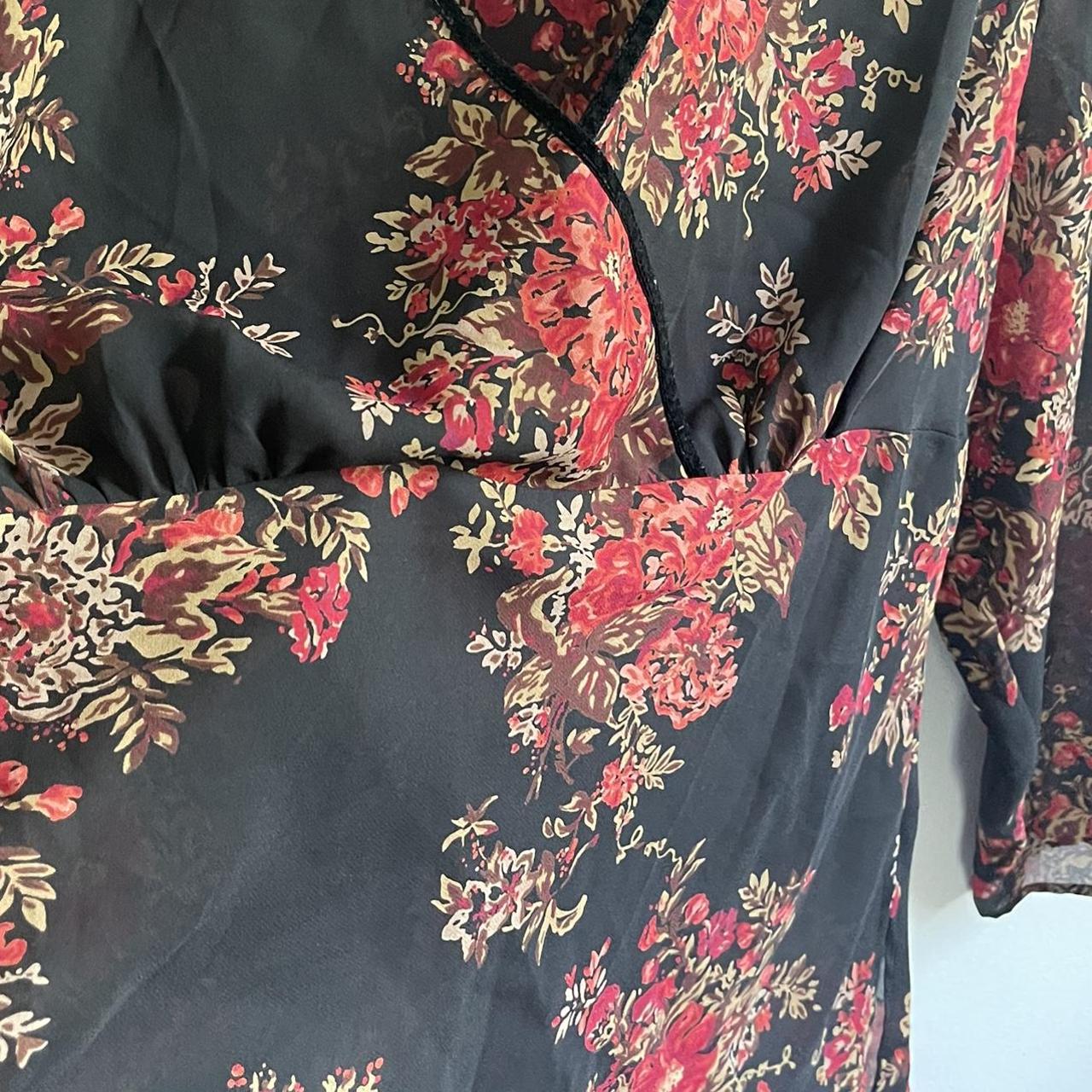 Vintage style sheer floral blouse by... - Depop