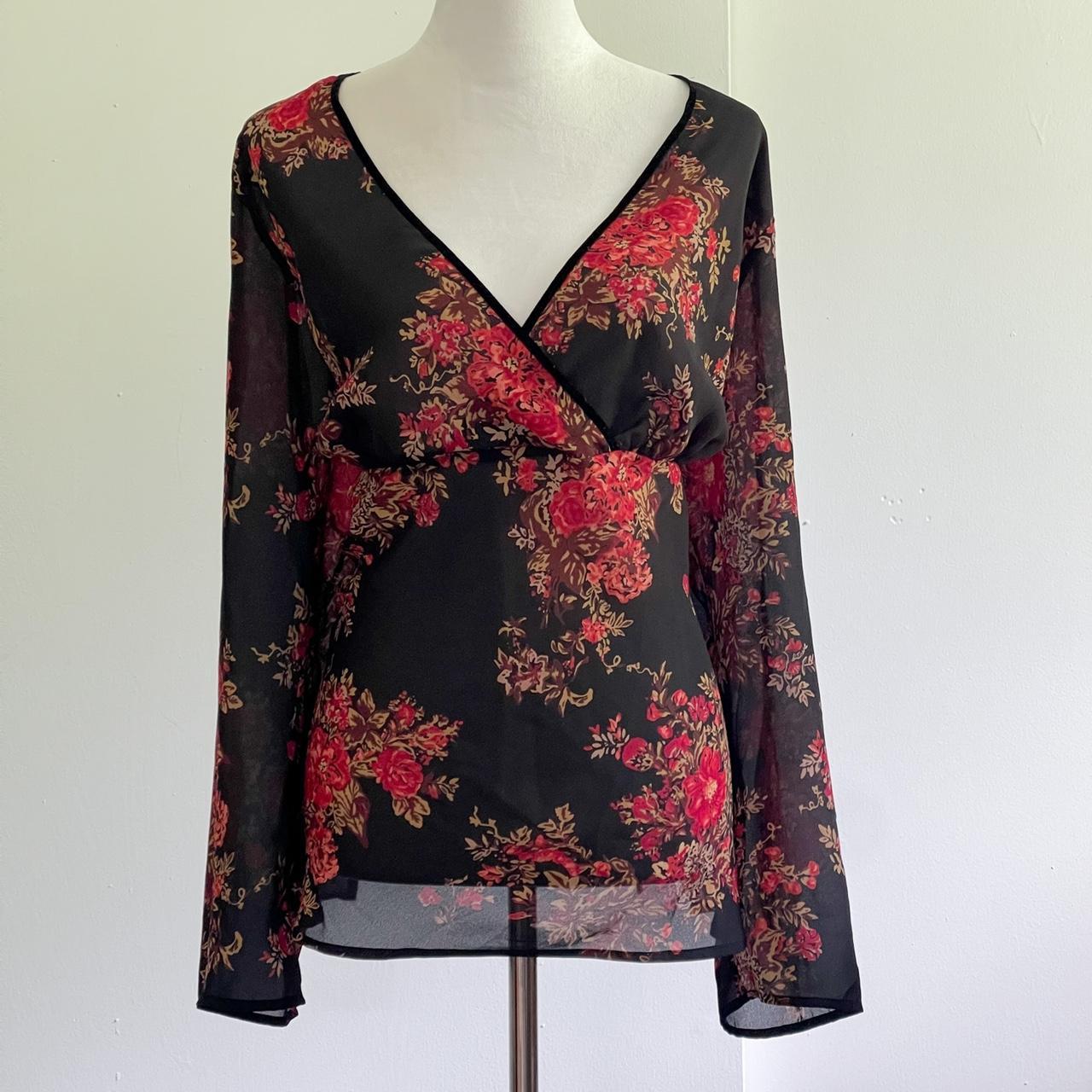 Vintage style sheer floral blouse by... - Depop