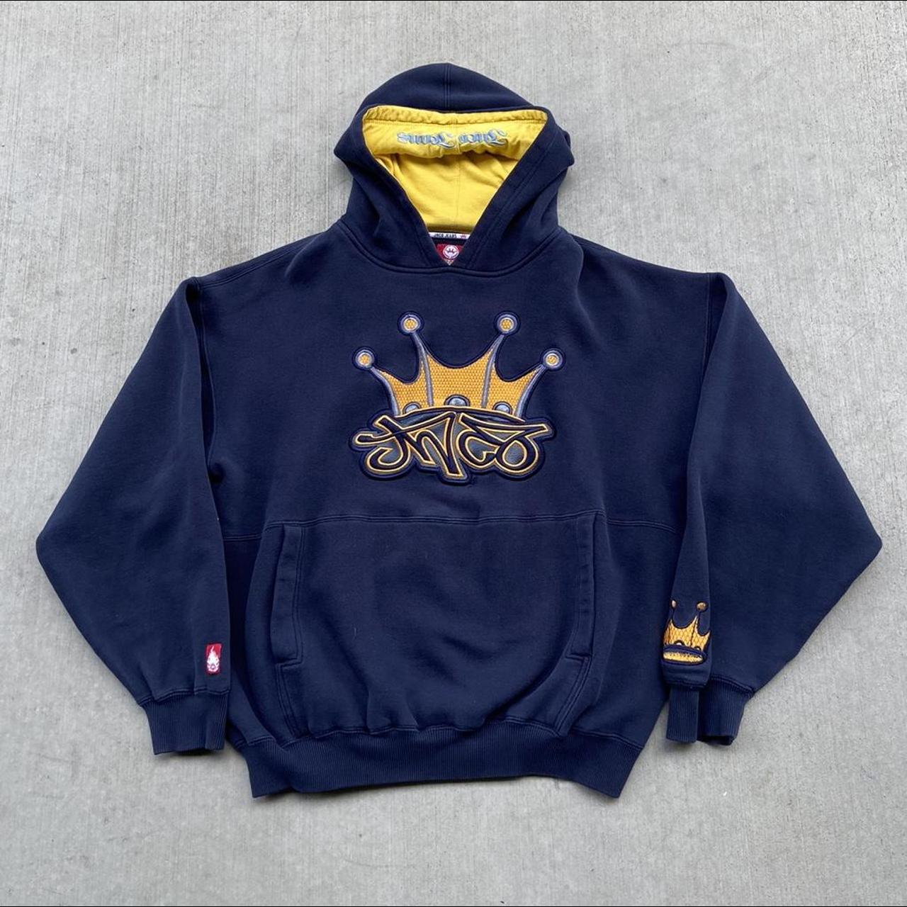 JNCO Men's Navy and Yellow Hoodie | Depop