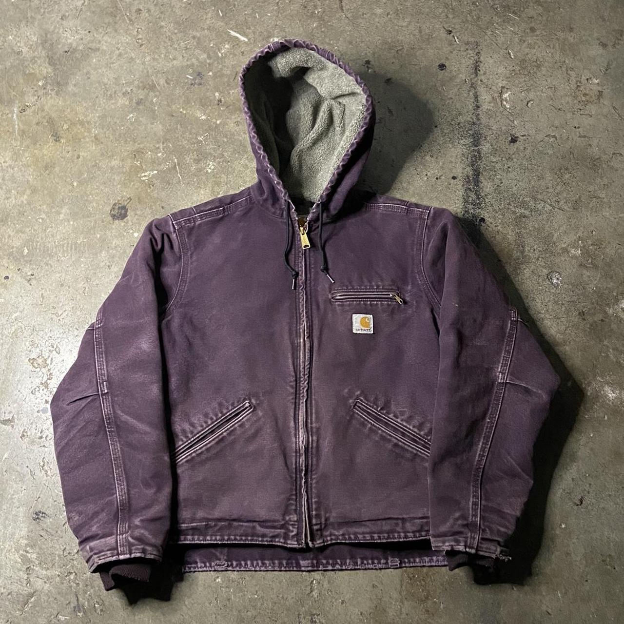 Purple Carhartt sherpa lined hooded Detroit jacket!... - Depop