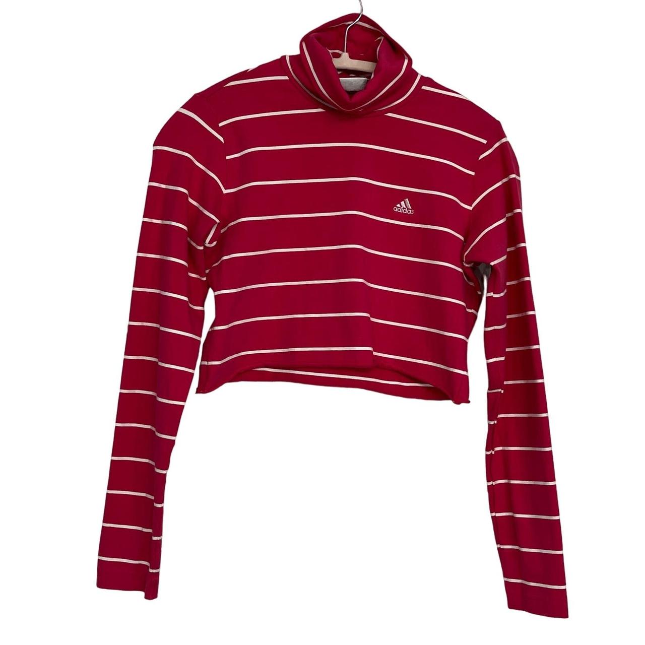 Adidas Pink White Striped Long Sleeve Turtleneck