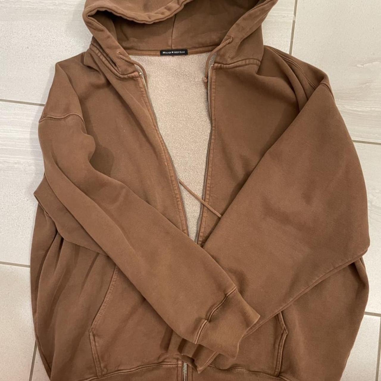 Brandy melville over sized brown zip up hoodie. Very - Depop