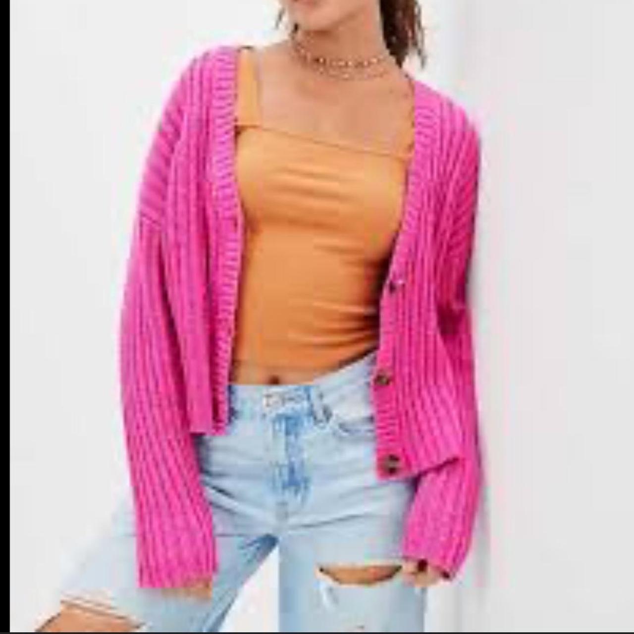 American Eagle chunky knit hot pink cardigan