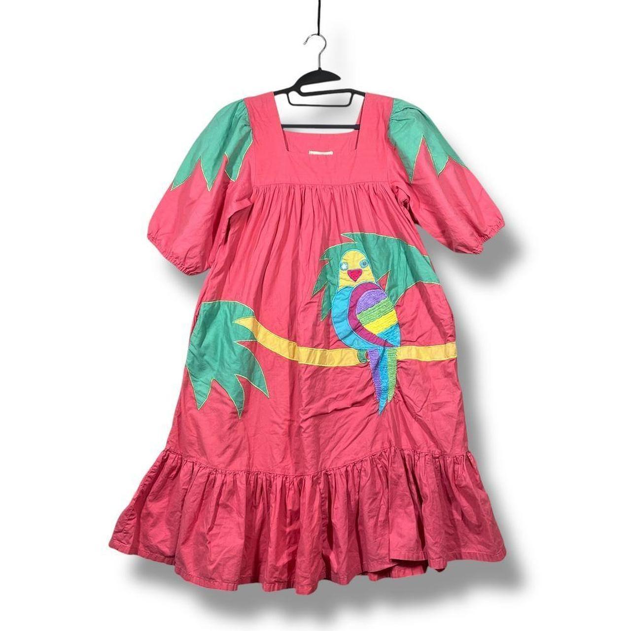 Vintage 70s Ramona Rull Parrot Applique Dress Cotton... | Depop