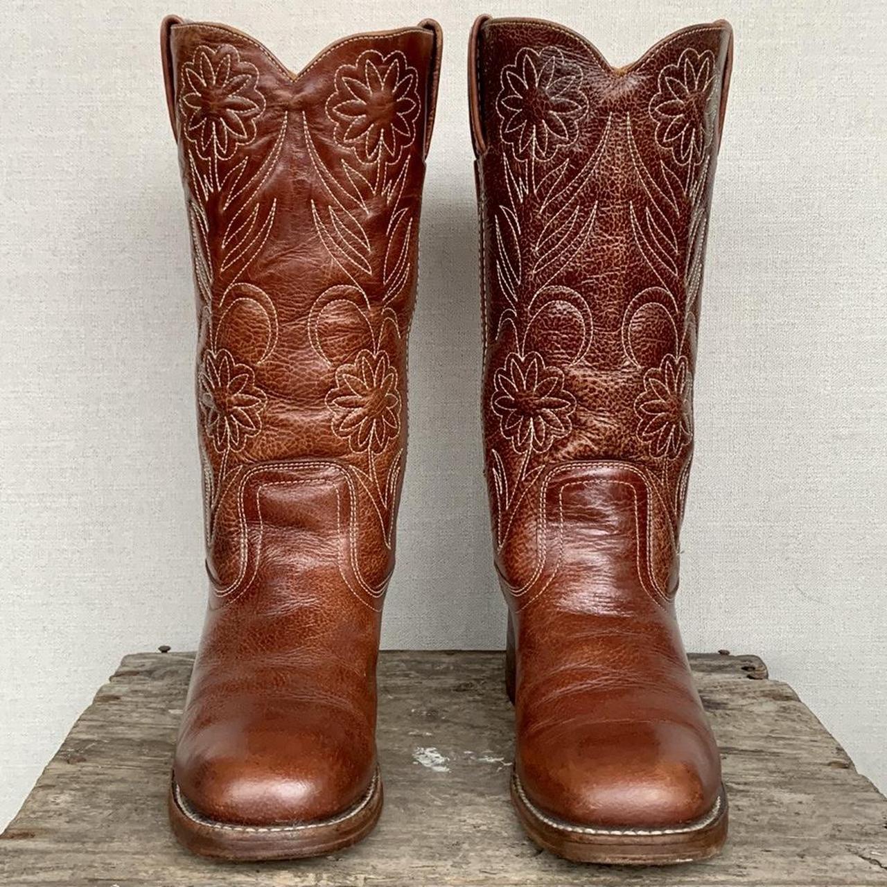 Frye Boots Campus Vintage Brown Leather Rare Floral Depop