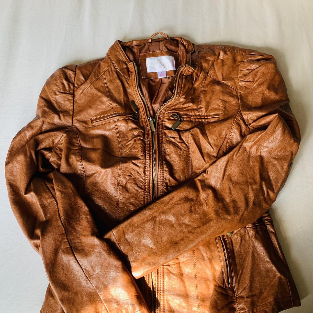 Early 00 s faux leather warm brown jacket. I ve