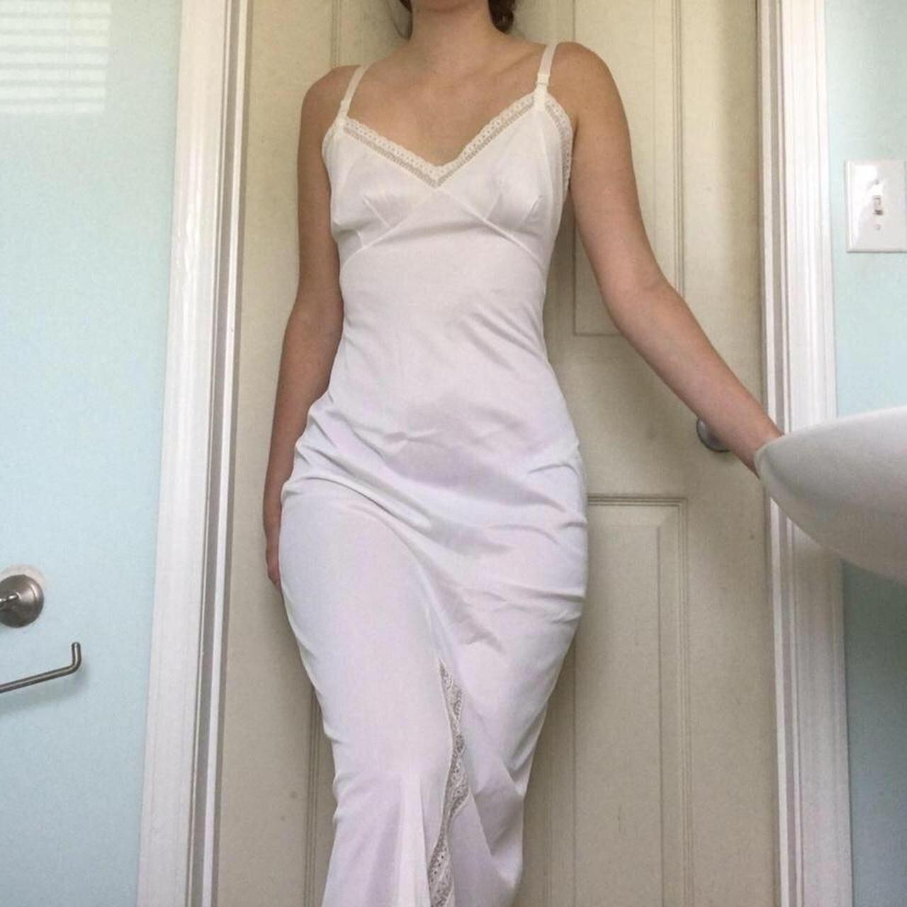 Vintage Whimsigoth White Satiny Slip Lingerie Dress... - Depop