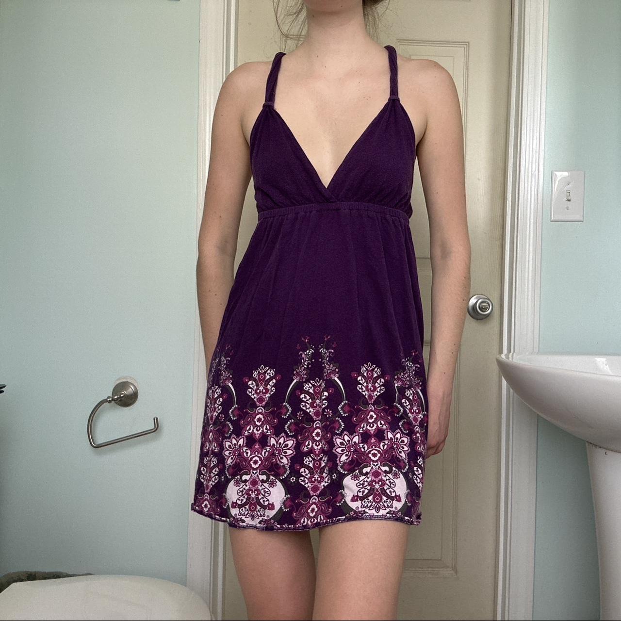 Purple Babydoll Mini Dress with Paisley Design... - Depop
