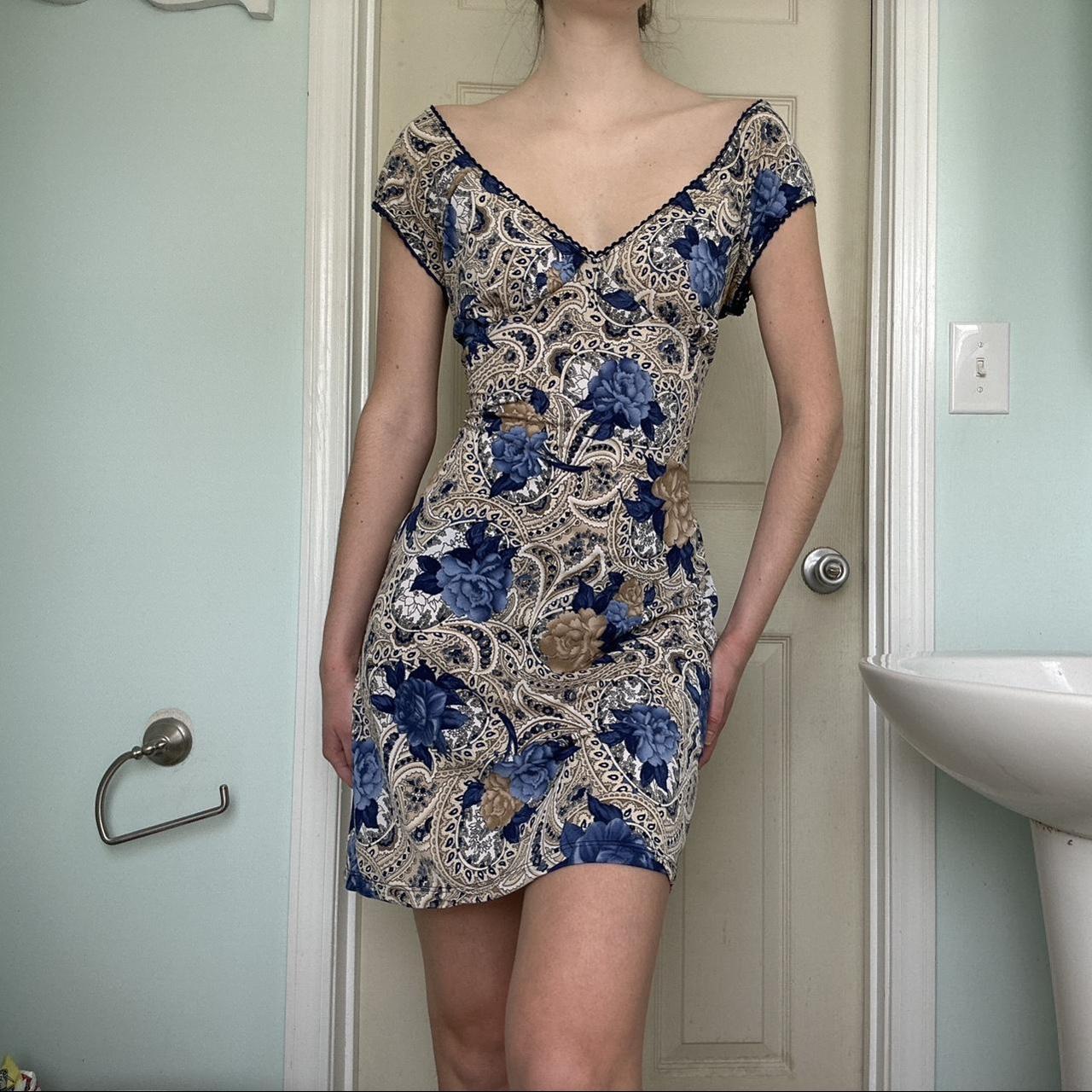 Venus Women's Blue and Tan Dress | Depop