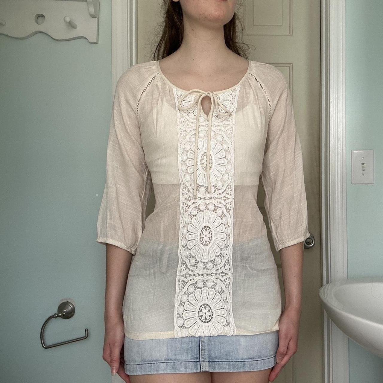 Preloved Women's Blouse - Cream/White - L – Cream… - image 1