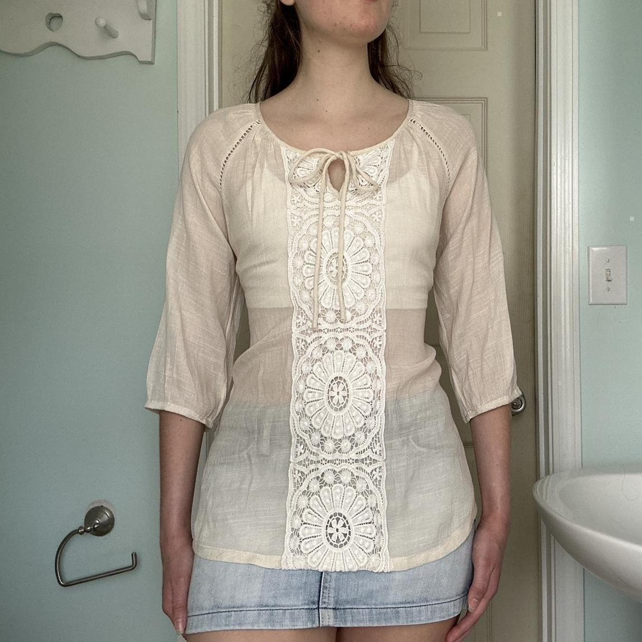 Preloved Women's Blouse - Cream/White - L – Cream… - image 2