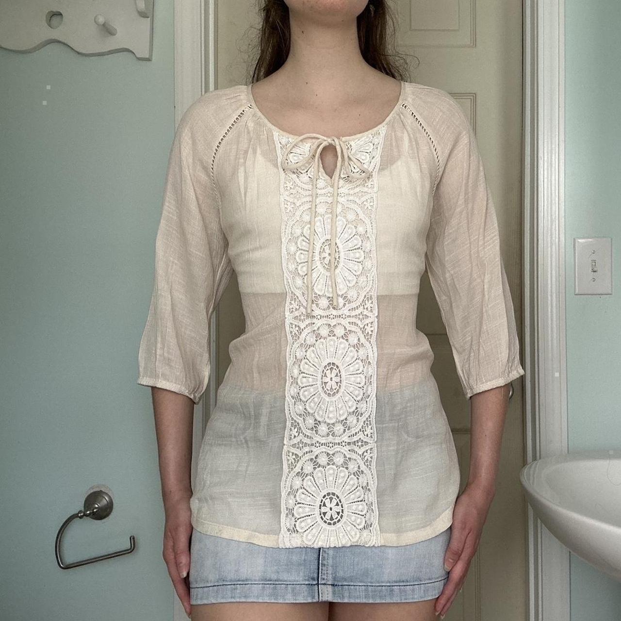 Preloved Women's Blouse - Cream/White - L – Cream… - image 3