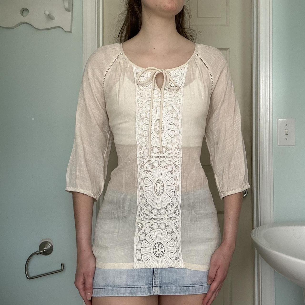 Preloved Women's Blouse - Cream/White - L – Cream… - image 5