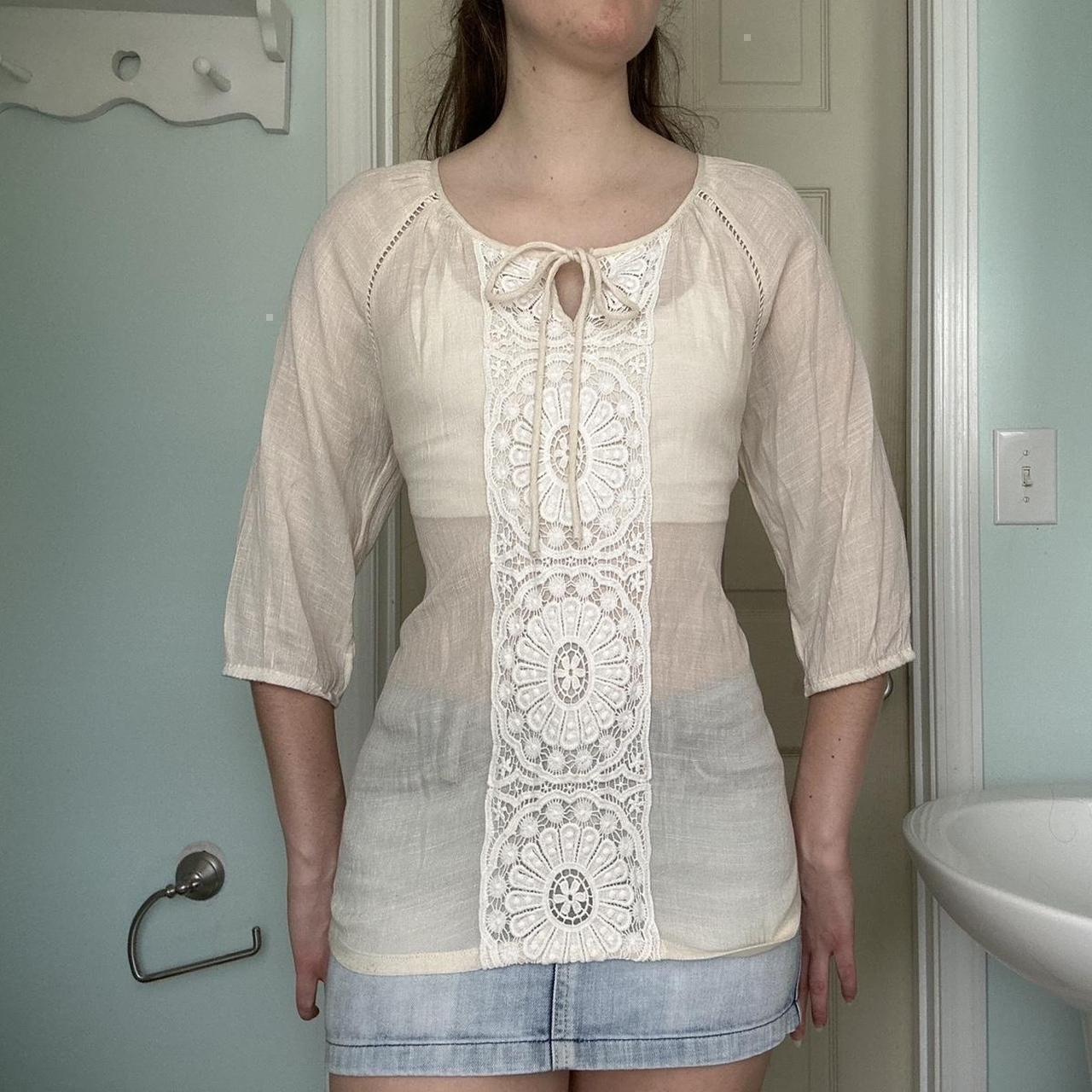 Preloved Women's Blouse - Cream/White - L – Cream… - image 4