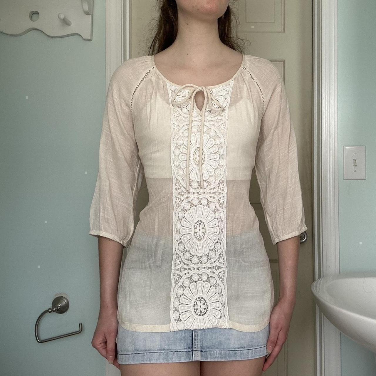 Preloved Women's Blouse - Cream/White - L – Cream… - image 6