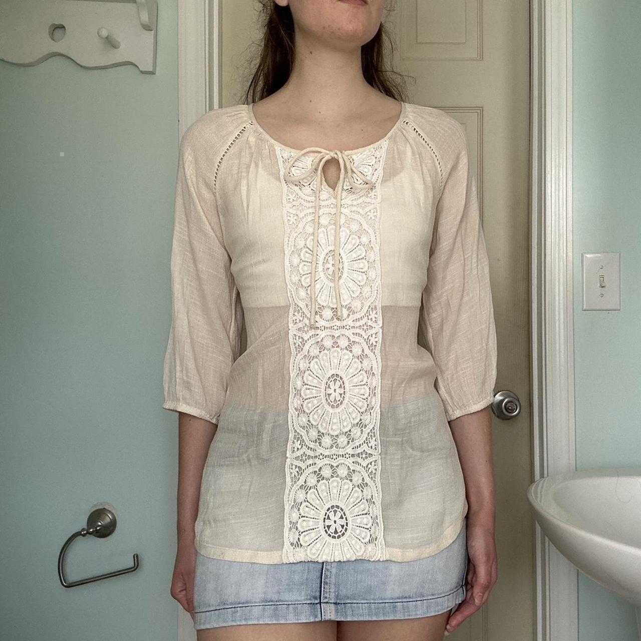 Preloved Women's Blouse - Cream/White - L – Cream… - image 8