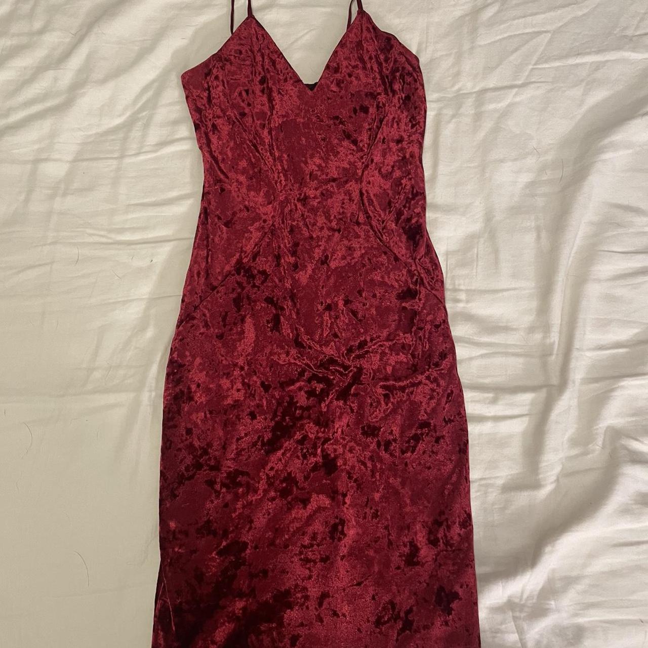 WINDSOR velvet wine mini dress with a curve hugging... - Depop