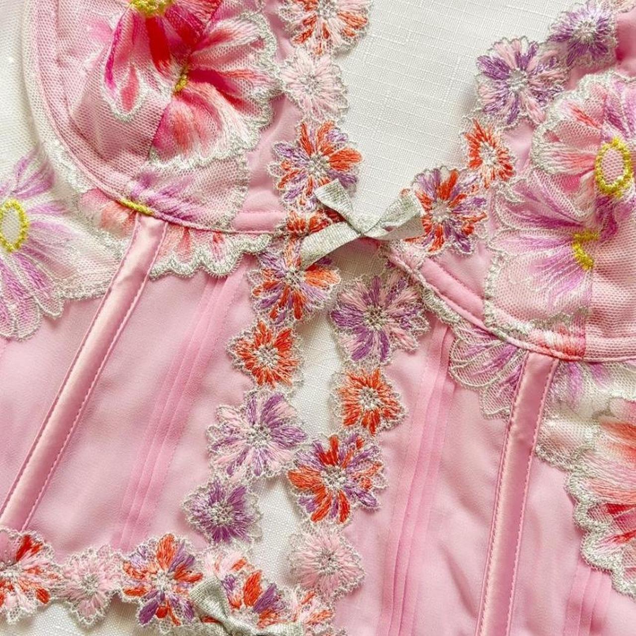 For Love and Lemons Fan Floral embroidery Pink lingerie bustier buy top size XS