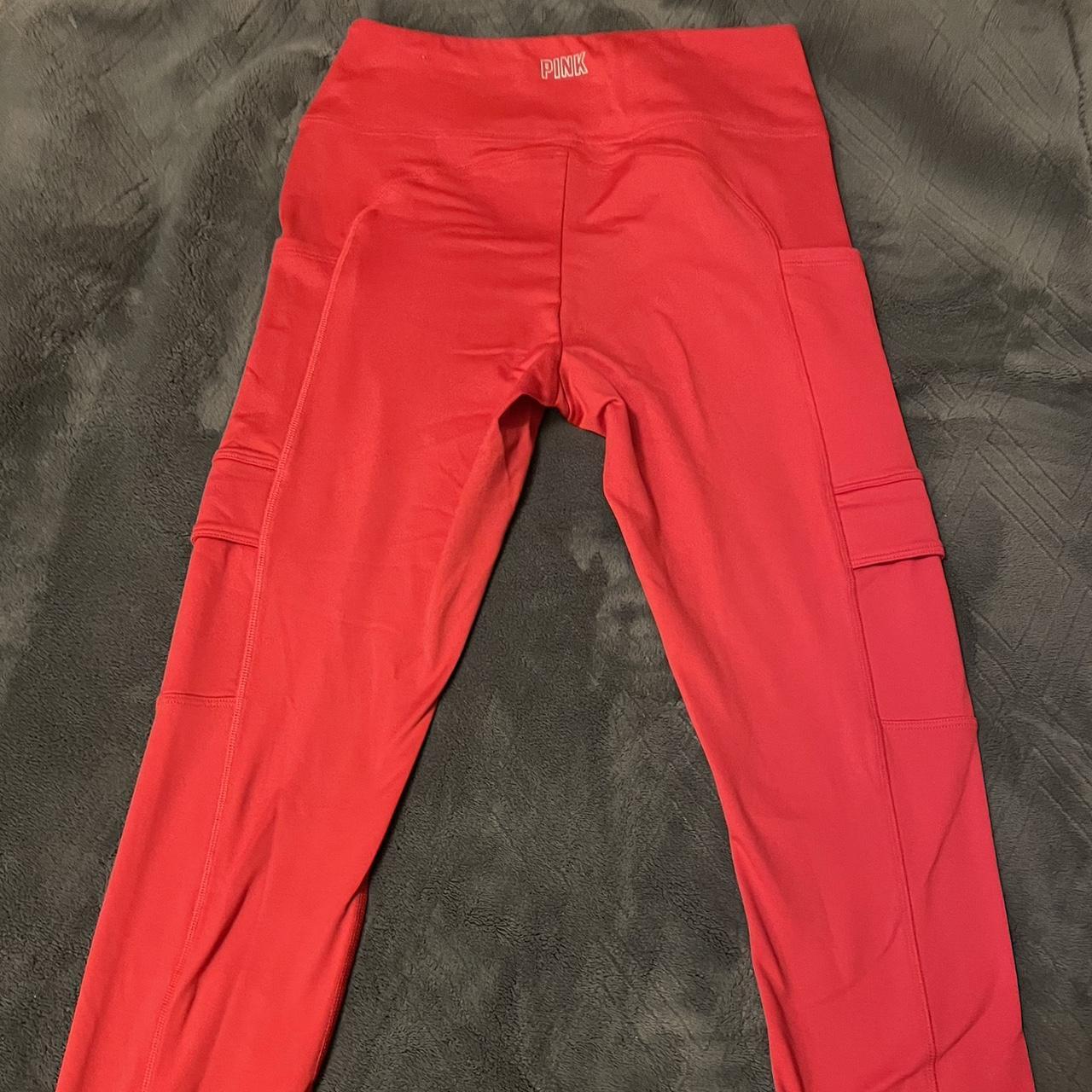 VS (Victoria Secret) workout leggings in cherry red... - Depop