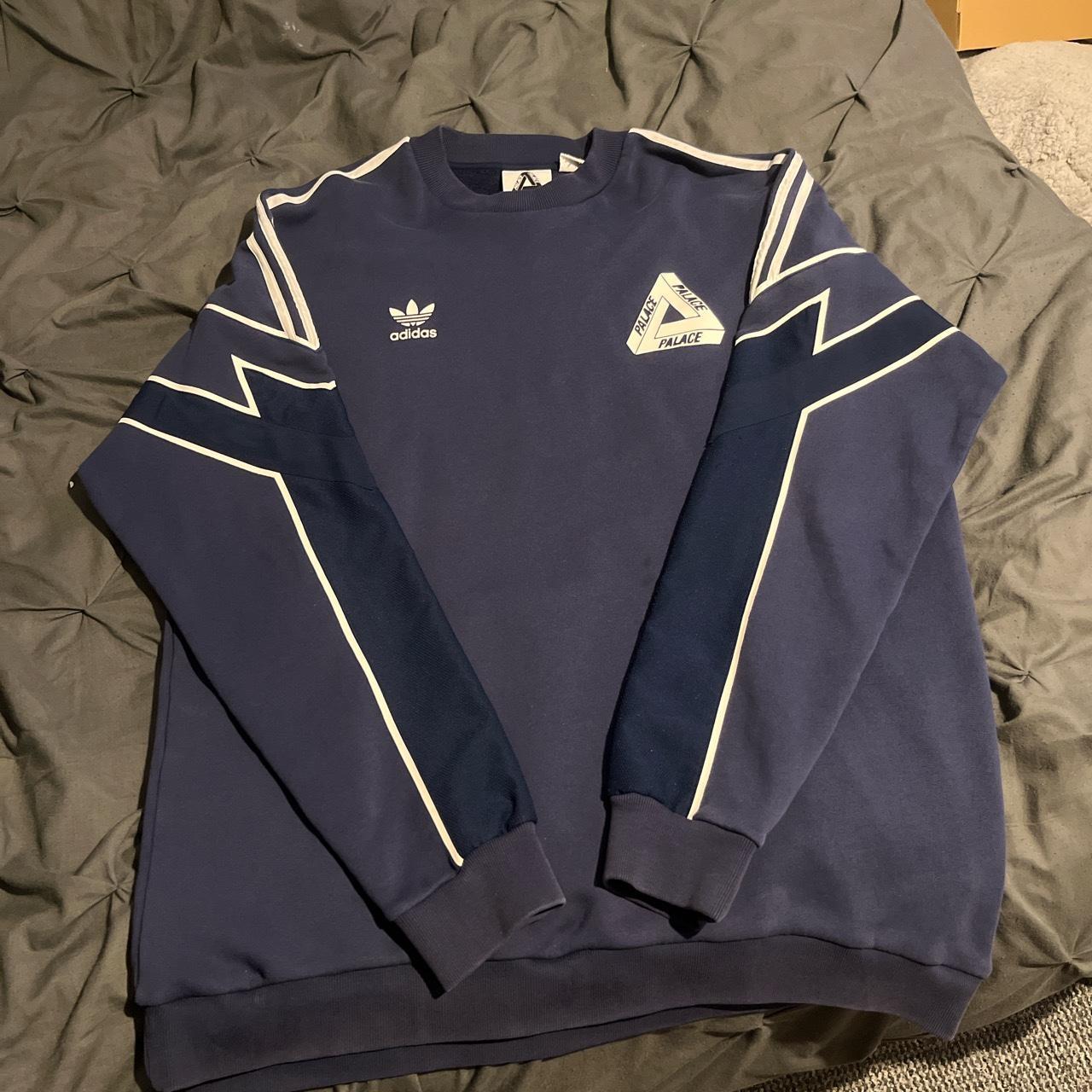 Palace x adidas indigo crew neck from 2016, XL 8/10... - Depop