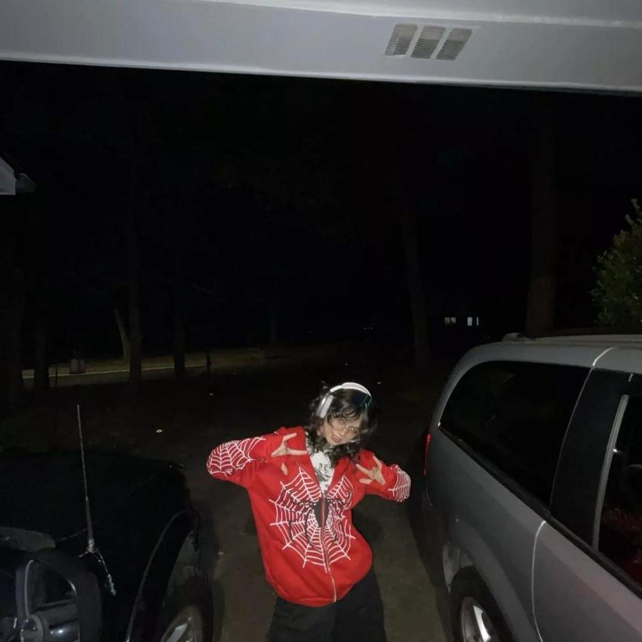 Women's Black and Red Hoodie Depop