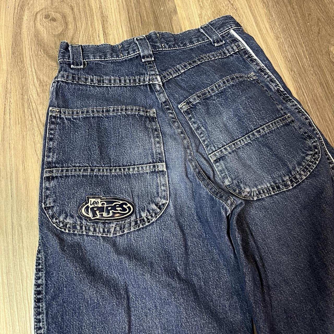 Vintage Lee Pipes Jeans 12 Blue Denim Logo Baggy... - Depop