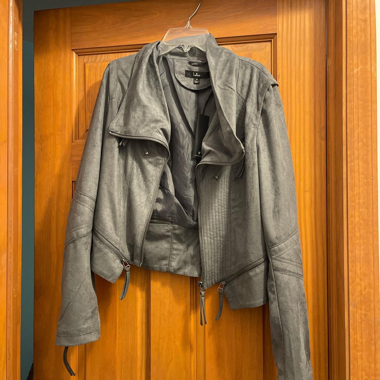 Lulu’s Microsuede Charcoal Gray Moto Jacket Depop