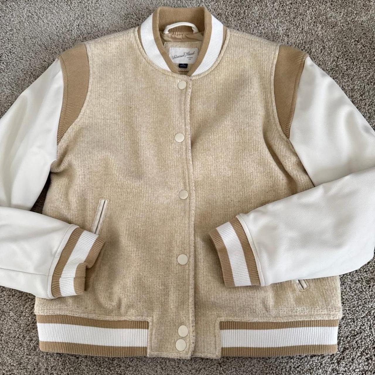 Universal Thread Women's Varsity Jacket - Cream/T… - image 1