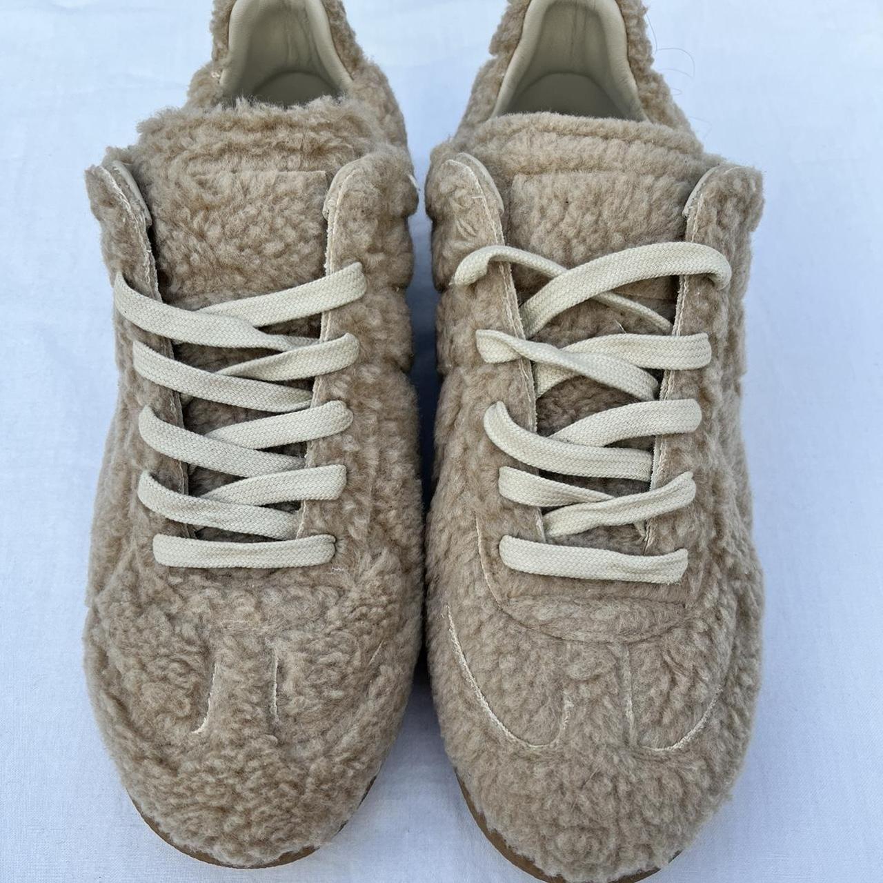 Maison Margiela faux fur sneakers- oatmeal Brand... - Depop